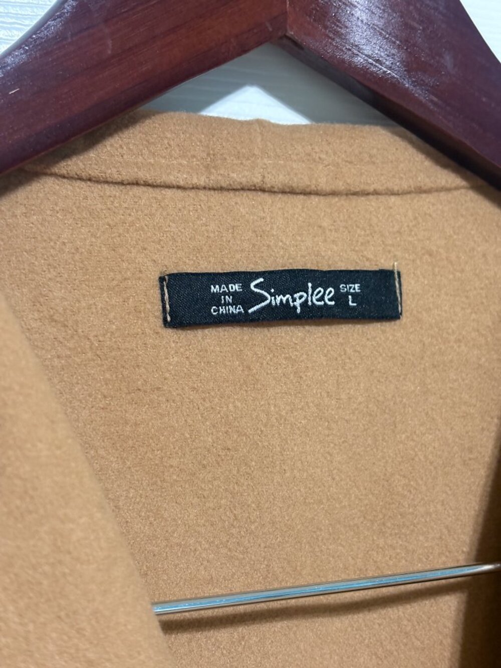 Camel Brown Belted Waterfall Coat, Simplee Size L - Picture 4 of 8